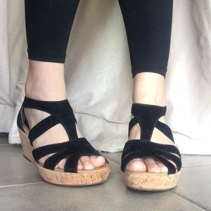 Black Wedge Sandals